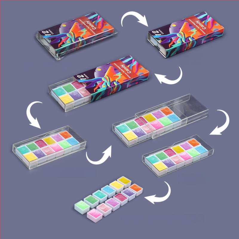 Sada tuhých akvarelových farieb v kovovom puzdre s perleťovým leskom, prenášateľná pre študentov a profesionálnych maliarov