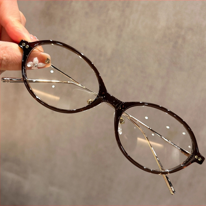 Nerd stiliaus ovalios formos akiniai, plastikinis rėmelis, dengtos lęšiai, modelis 1801, reguliuojamas rėmas
