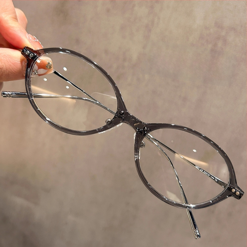 Nerd stiliaus ovalios formos akiniai, plastikinis rėmelis, dengtos lęšiai, modelis 1801, reguliuojamas rėmas