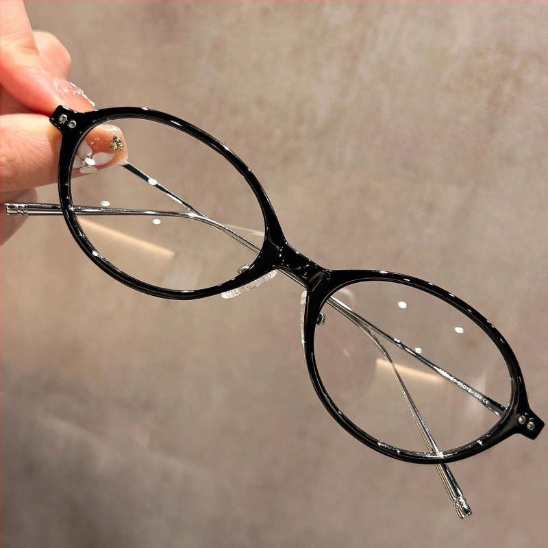 Nerd stiliaus ovalios formos akiniai, plastikinis rėmelis, dengtos lęšiai, modelis 1801, reguliuojamas rėmas