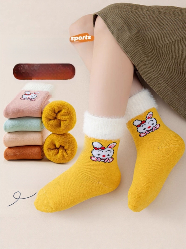 Laste paksud terry sokid polüesterist, keskmise pikkusega, karikatüübiga, talveks