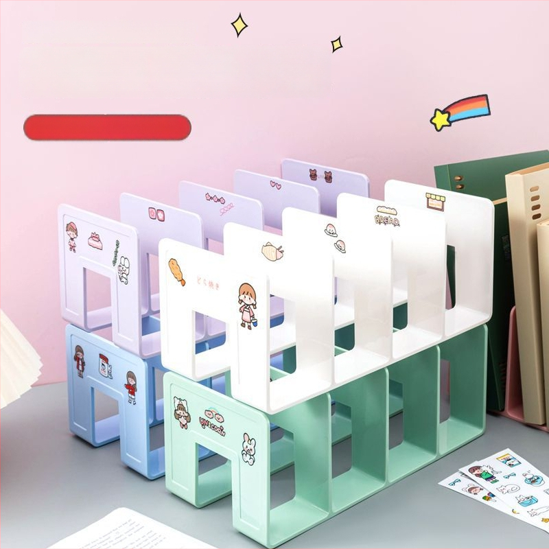 Plastikinis knygų laikiklis su daugiapakopine pertvara biure – modelis 388, grynoji masė 290 g, pakuotė 1 vnt