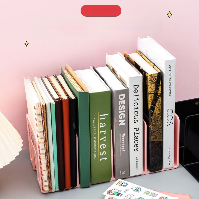 Plastikinis knygų laikiklis su daugiapakopine pertvara biure – modelis 388, grynoji masė 290 g, pakuotė 1 vnt