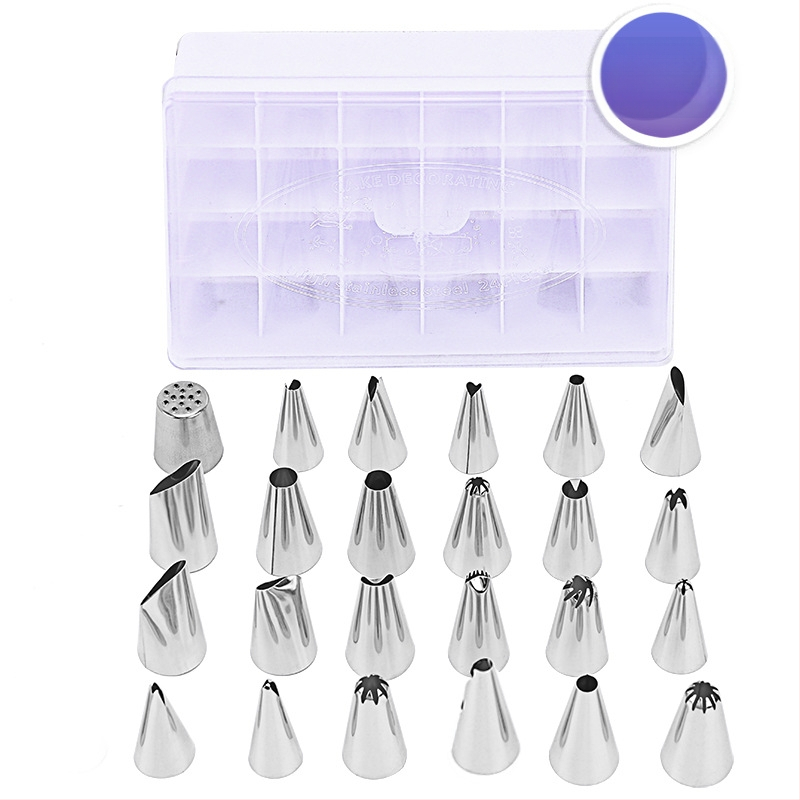 304 nerūsējošā tērauda 24 uzgalu komplekts dekorēšanai ar dekorēšanas maisiņu un plastmasas kārbi