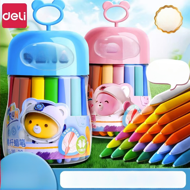 Deli HM715 Plastové voskové ceruzky – guľatý hrot, plastové telo, séria Mengyi Aerospace, pre detské umenie