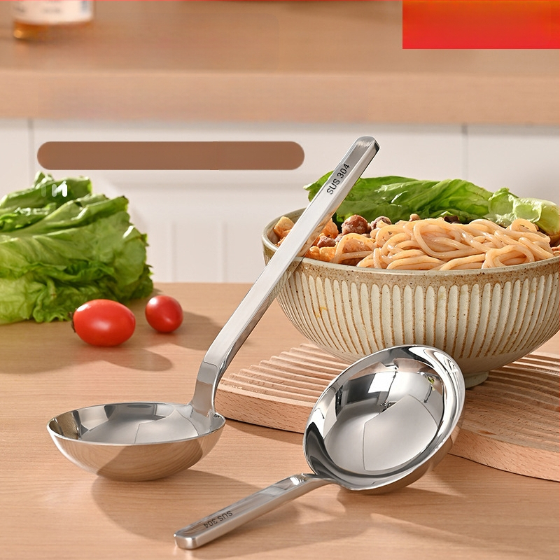 Sriubos šaukštas su trumpu koteliu, stora galva, 304 nerūdijančio plieno, dvigubo naudojimo, veidrodinis poliravimas