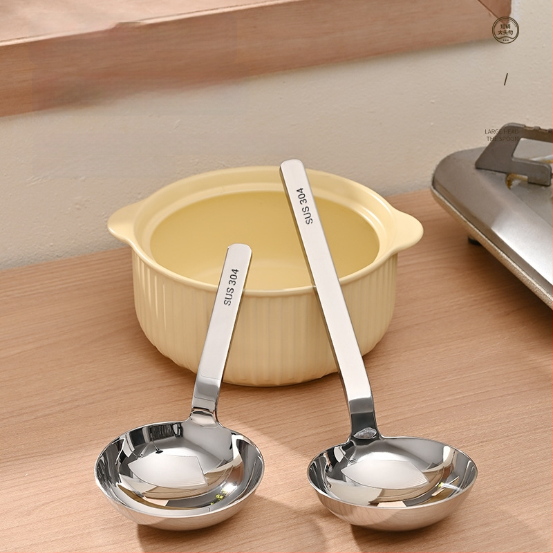 Sriubos šaukštas su trumpu koteliu, stora galva, 304 nerūdijančio plieno, dvigubo naudojimo, veidrodinis poliravimas