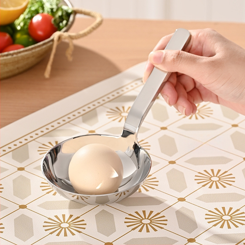 Sriubos šaukštas su trumpu koteliu, stora galva, 304 nerūdijančio plieno, dvigubo naudojimo, veidrodinis poliravimas