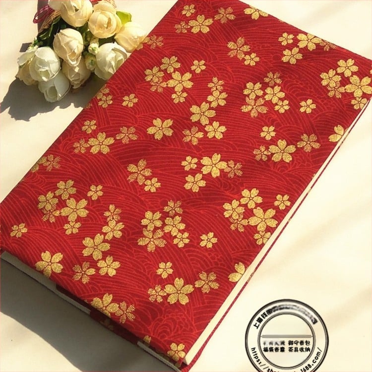 Rankų darbo audinio knygos viršelis užrašų knygelėms, bronzinių gėlių siuvinėjimas, reguliuojamas