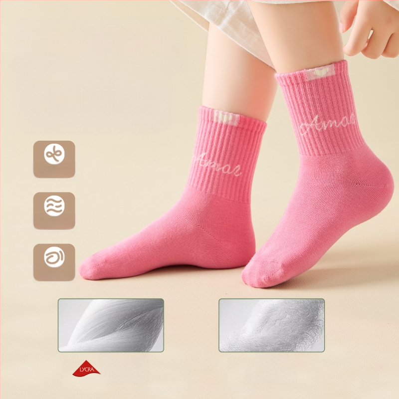 Laste puuvillased sokid kevadise ja sügises, keskmise pikkusega, triibulised, Jacquard kootud, hingavad ja antibakteriaalsed