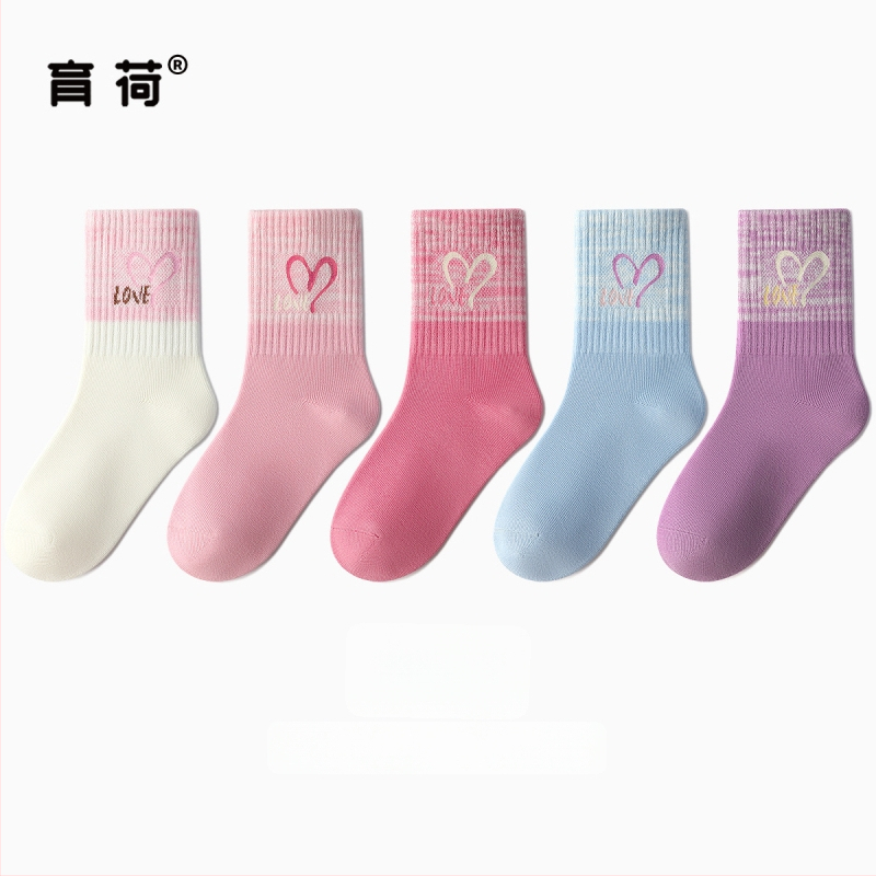 Laste puuvillased sokid kevadise ja sügises, keskmise pikkusega, triibulised, Jacquard kootud, hingavad ja antibakteriaalsed