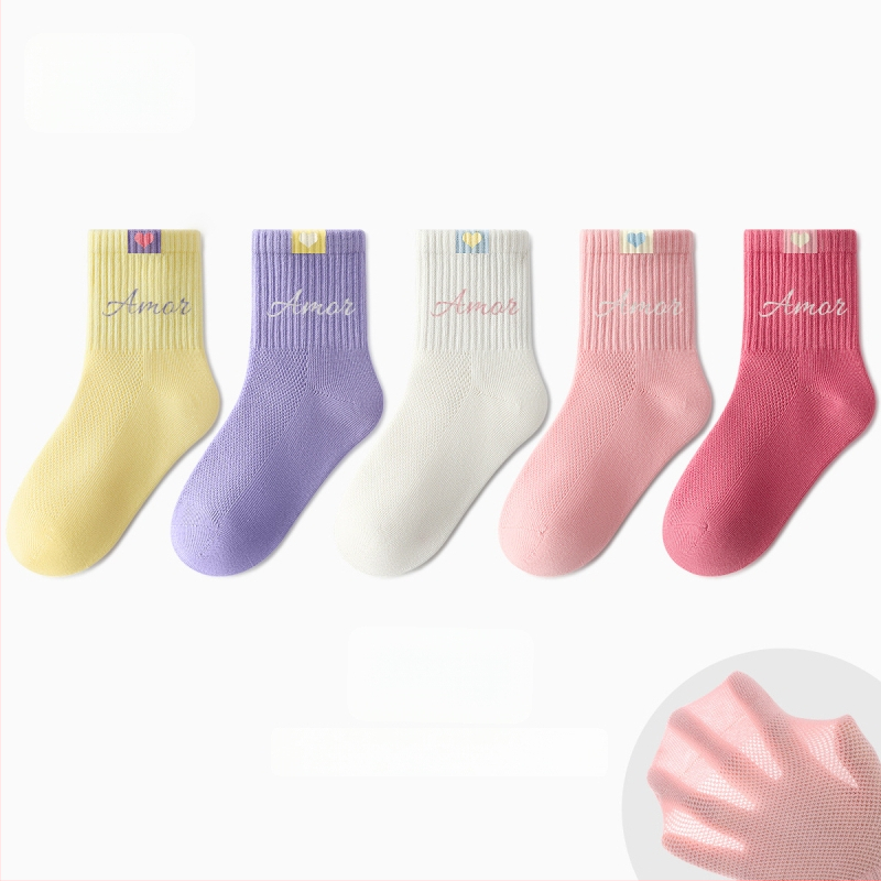 Laste puuvillased sokid kevadise ja sügises, keskmise pikkusega, triibulised, Jacquard kootud, hingavad ja antibakteriaalsed