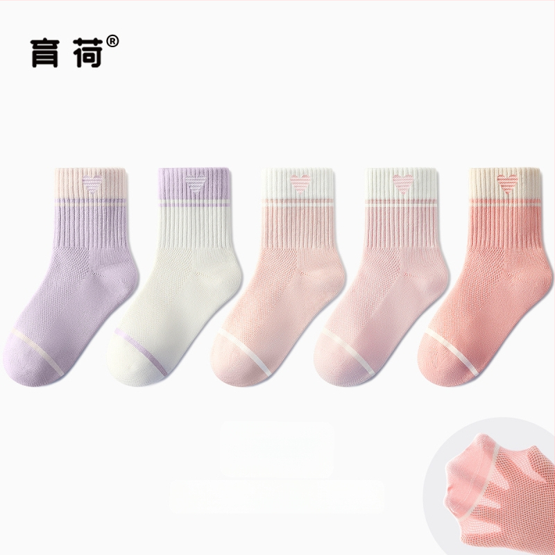 Laste puuvillased sokid kevadise ja sügises, keskmise pikkusega, triibulised, Jacquard kootud, hingavad ja antibakteriaalsed