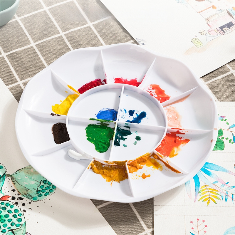 Deli diskitaoline palett värvide segamiseks, joonistusvahend akvarelile ja guašile