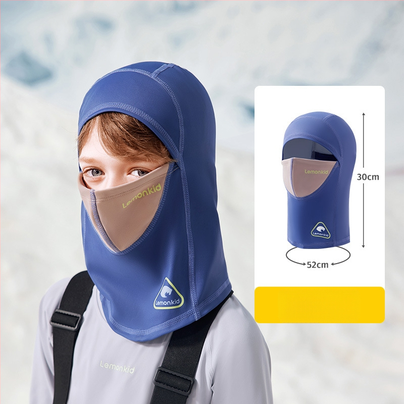 Vaikų slidinėjimo galvos apdangalas su veido kauke — vėjuotas ir šiltas, lauko sportui: dviračių sportas ir žiemos sportai; audinys: spandex/lycra; unisex