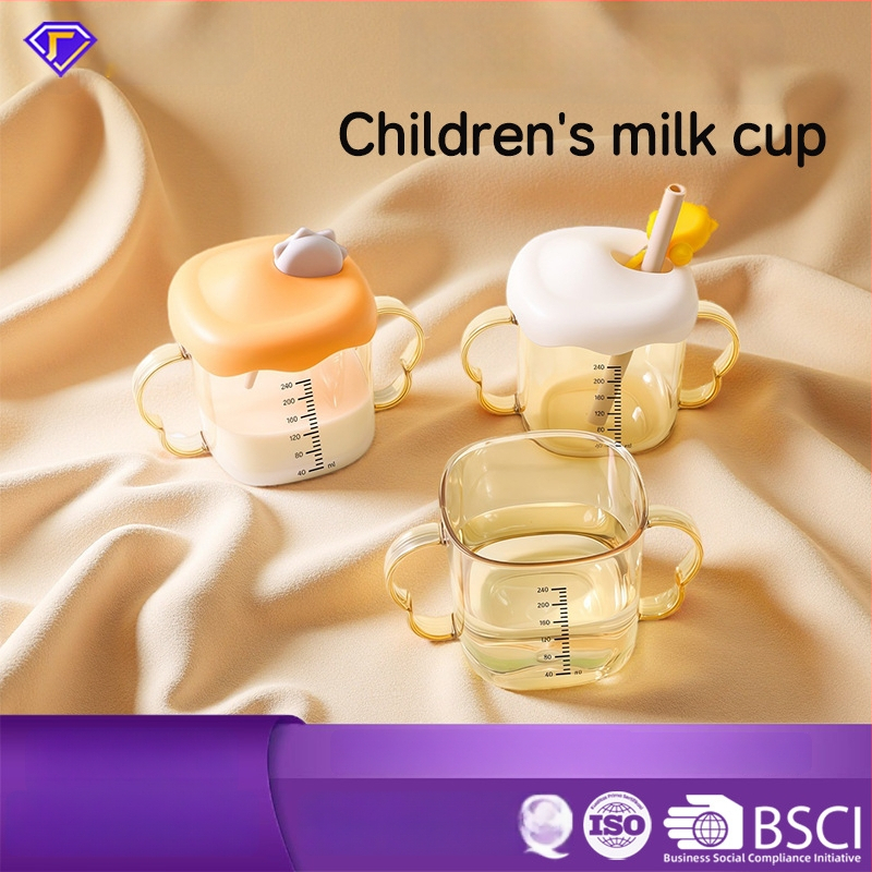 PPSU kūdikių pieno puodelis su skale, vaikiškas vandens puodelis su rankenėle ir šiaudeliu