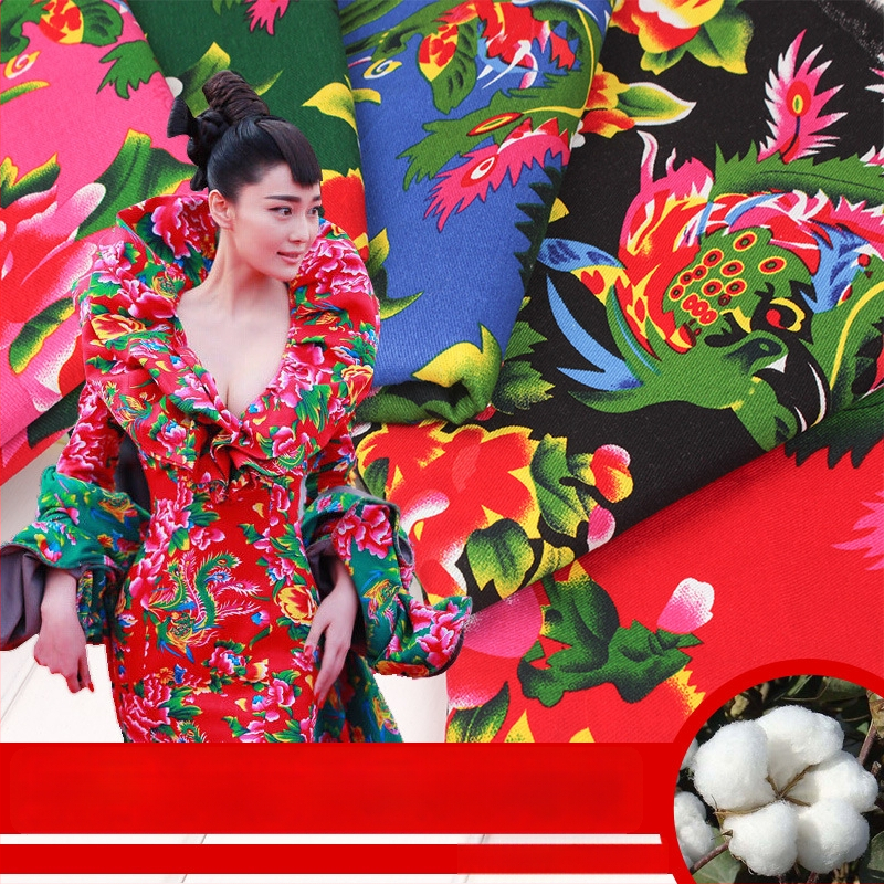 100% medvilnės twill džakardo audinys su augaliniu spaudu — šiaurės rytų stiliaus didelis gėlių motyvas