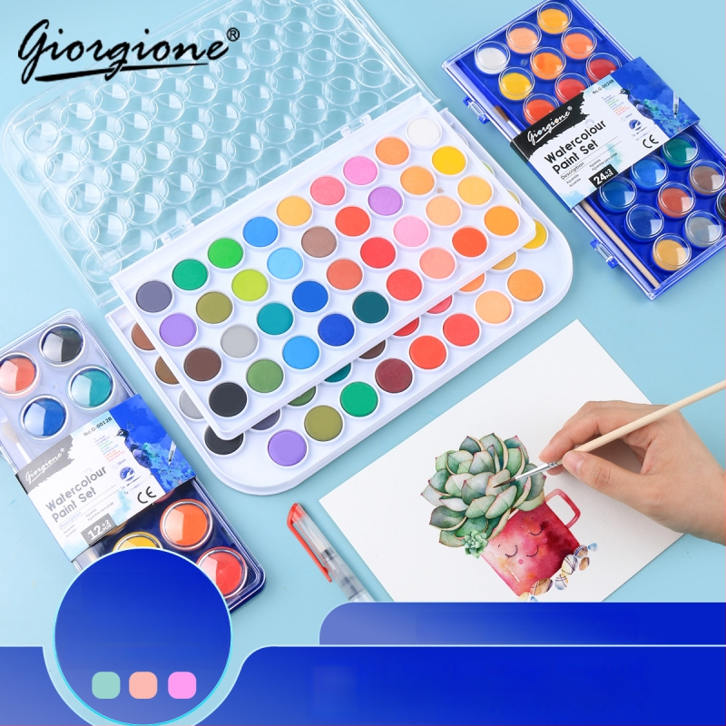 Giorgione kõva vesivärvi värvide komplekt, pulbrilised plaadid, karbis, 12–48 värvi, vesivärvidega maalimiseks.