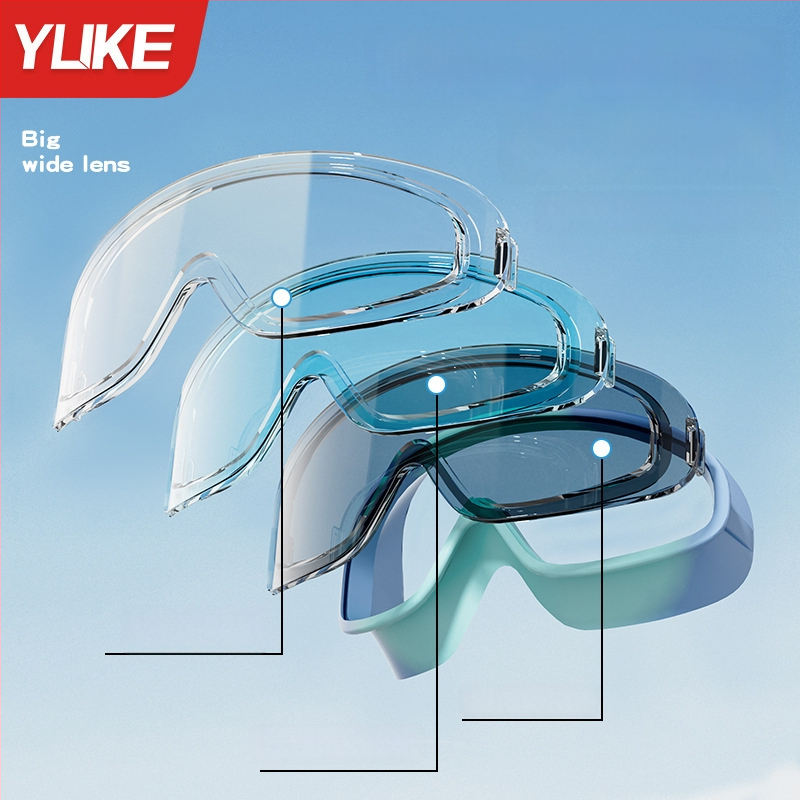 Vaikų plaukimo akiniai su dideliu rėmeliu, polikarbonato lęšiai, prieš rūką, atsparūs vandeniui, komplektas su plaukimo kepurė