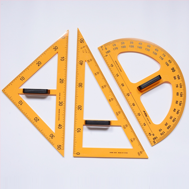 Mokymo matavimo rinkinys (10) – plastmasinis penkių dalių įrankių rinkinys su liniuotė, kompasu ir trikampiu, Huicai