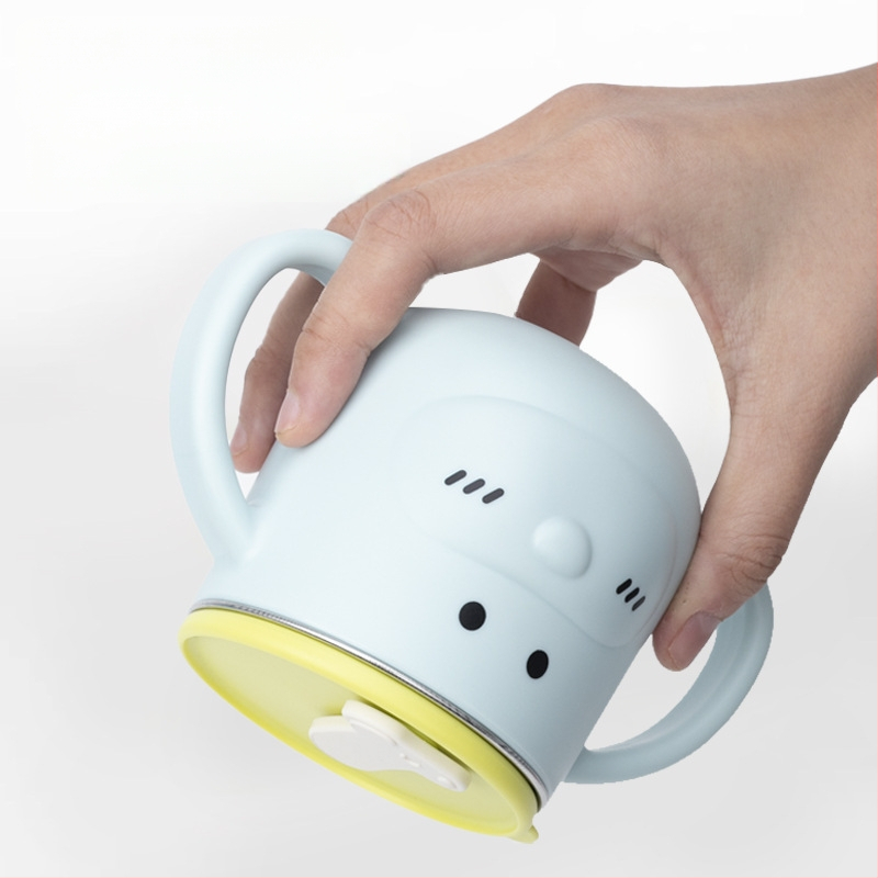 316L nerūsējošā tērauda bērnu ūdens krūze ar rokturi un salmiņu, izliektā forma, standarta diametrs, piemērots no 6 mēnešu vecuma