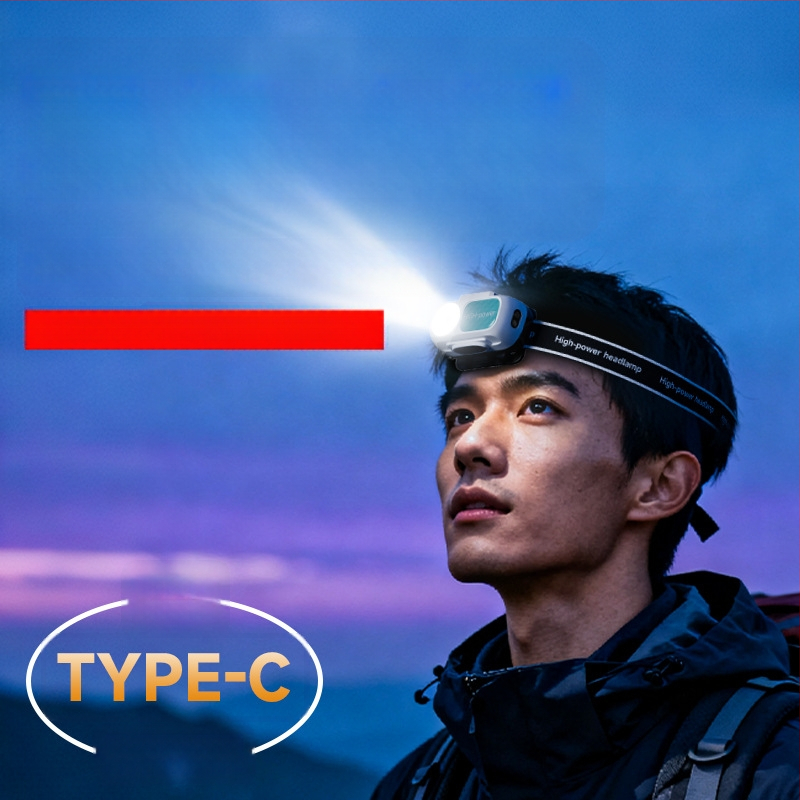 Galvos žibintu išorinei nakčiai su jutiklio sensoriumi, įkraunamas LED, ultra lengvas nešiojamas, 1200mAh baterija, 10W, įkroviklis įtrauktas