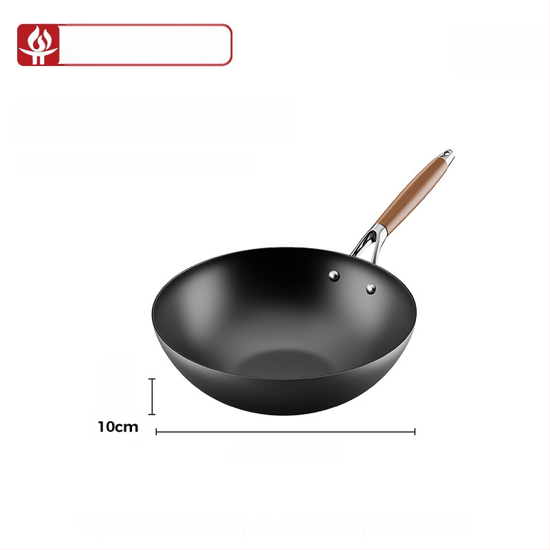 Wok iš plono geležies, kinų stiliaus, stiklinis dangtelis, tinkamas visoms viryklėms, vieno dugno