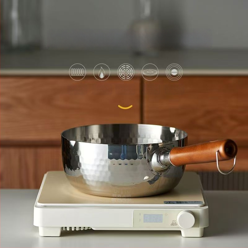 Pienų puodas, neprilimpančio paviršiaus, 316 nerūdijančiojo plieno, japonų stiliaus Yukihira, su vienu dugnu, tinkamas visoms viryklėms