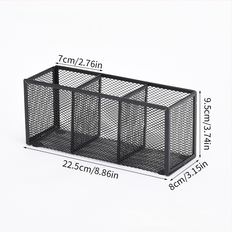 Metalo stalinis organizatorius su keliomis skyrių (3–4), rašiklių laikiklis ir kosmetikos organizatorius, pritaikymas