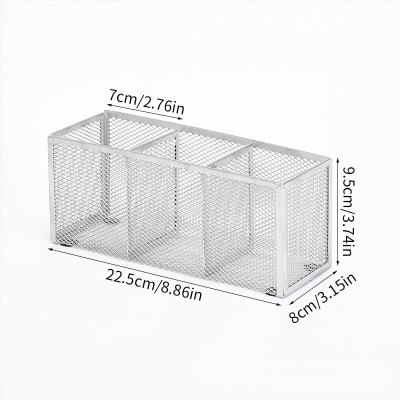 Metalo stalinis organizatorius su keliomis skyrių (3–4), rašiklių laikiklis ir kosmetikos organizatorius, pritaikymas