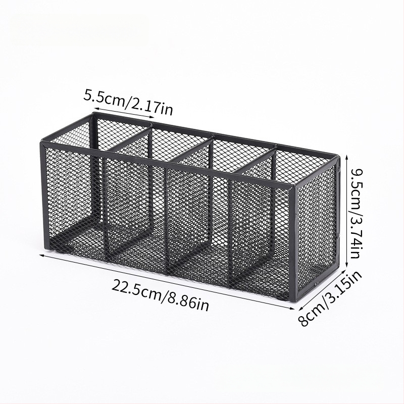 Metalo stalinis organizatorius su keliomis skyrių (3–4), rašiklių laikiklis ir kosmetikos organizatorius, pritaikymas