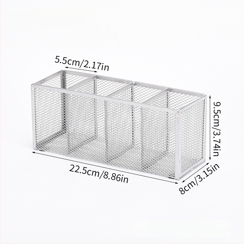 Metalo stalinis organizatorius su keliomis skyrių (3–4), rašiklių laikiklis ir kosmetikos organizatorius, pritaikymas