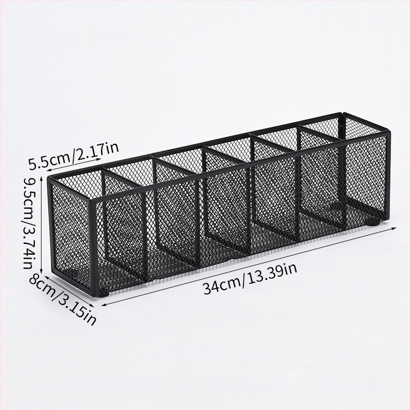 Metalo stalinis organizatorius su keliomis skyrių (3–4), rašiklių laikiklis ir kosmetikos organizatorius, pritaikymas