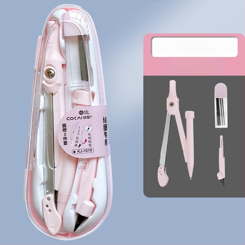 9 dalių komplektas mokiniams: kompasas ir liniuotė - neelektrinis, dovana mokiniams