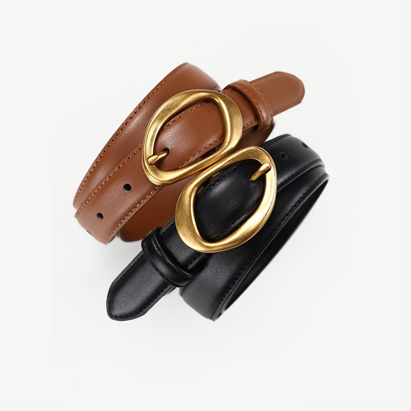 Moteriška natūralios odos diržas su smeigtuko sagtimi - Pirmojo sluoksnio veršienos oda, plotis 2-4 cm