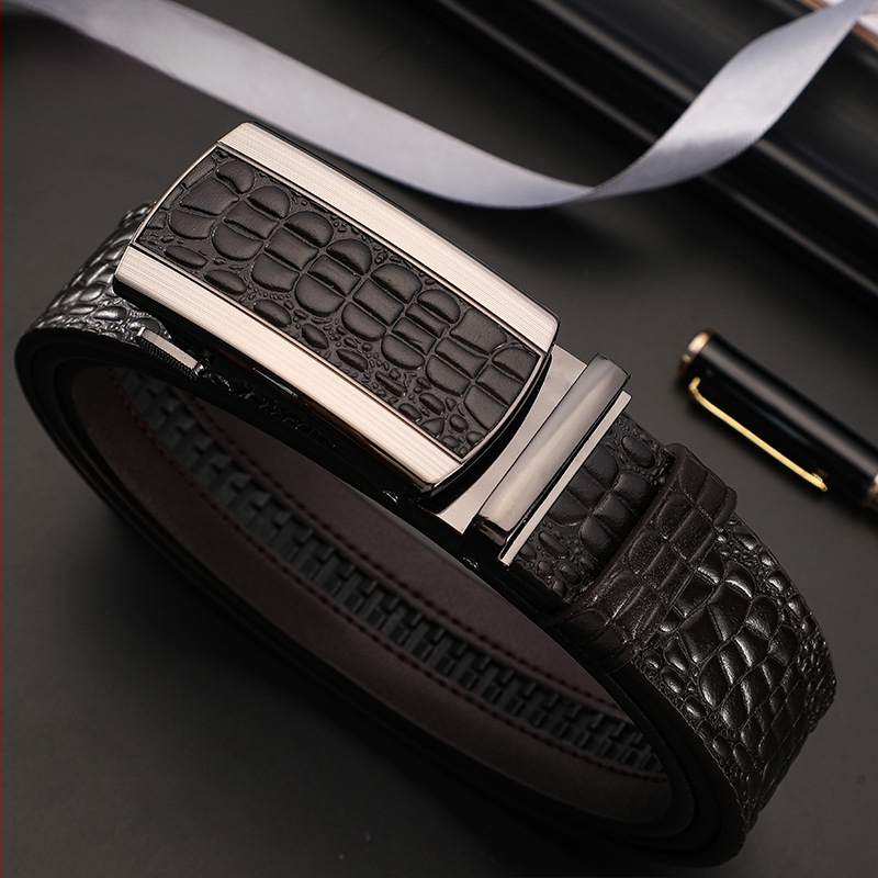 Vyriška odinė juosta iš tikros odos su krokodilo raštu, automatinis sagtis, plotis 3,5 cm