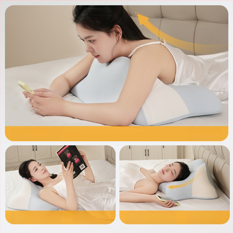 Ergonominė miego pagalvė su atminties putų audiniu ir latekso konstrukcija, poliuretano užpildas, pritaikomas apdirbimas, vidurio palaikymas, tinkama svetainei, miegamajai, bendrabutyje, grožio salone ir biure