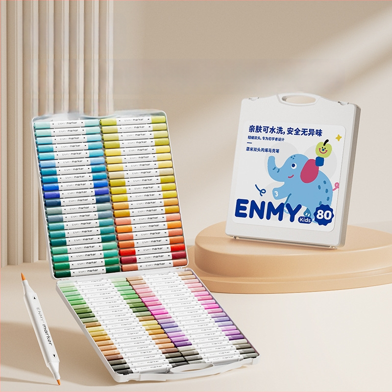 Enmi dvejų galvų akrilinis markeris vaikams, atsparus vandeniui, tinkamas DIY akvarelei, bazinė pakuotė