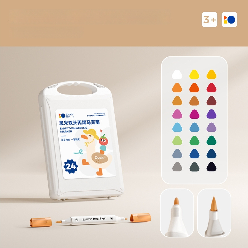 Enmi dvejų galvų akrilinis markeris vaikams, atsparus vandeniui, tinkamas DIY akvarelei, bazinė pakuotė