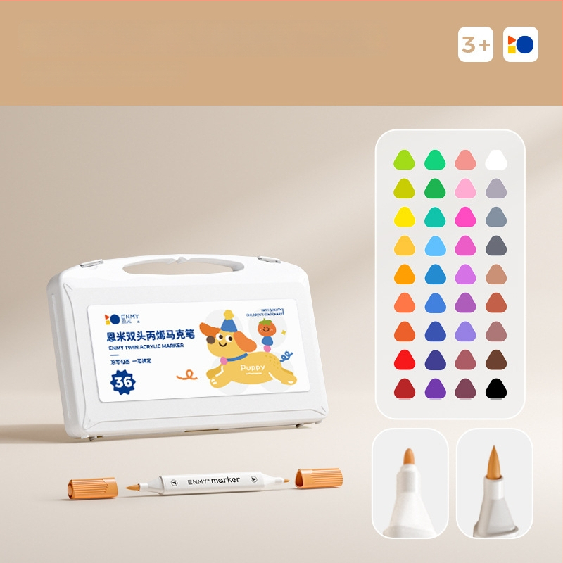 Enmi dvejų galvų akrilinis markeris vaikams, atsparus vandeniui, tinkamas DIY akvarelei, bazinė pakuotė
