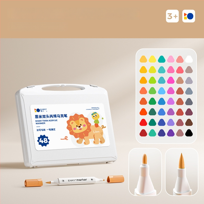 Enmi dvejų galvų akrilinis markeris vaikams, atsparus vandeniui, tinkamas DIY akvarelei, bazinė pakuotė