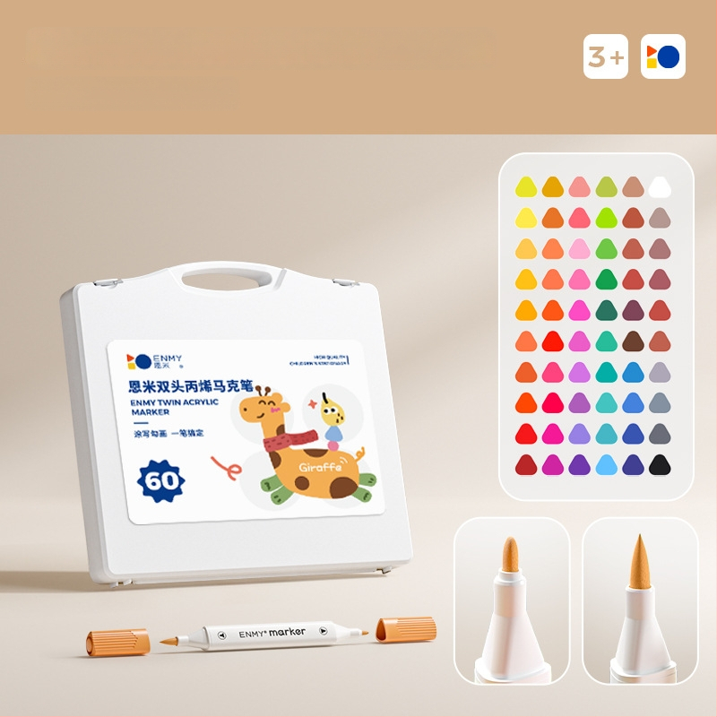 Enmi dvejų galvų akrilinis markeris vaikams, atsparus vandeniui, tinkamas DIY akvarelei, bazinė pakuotė