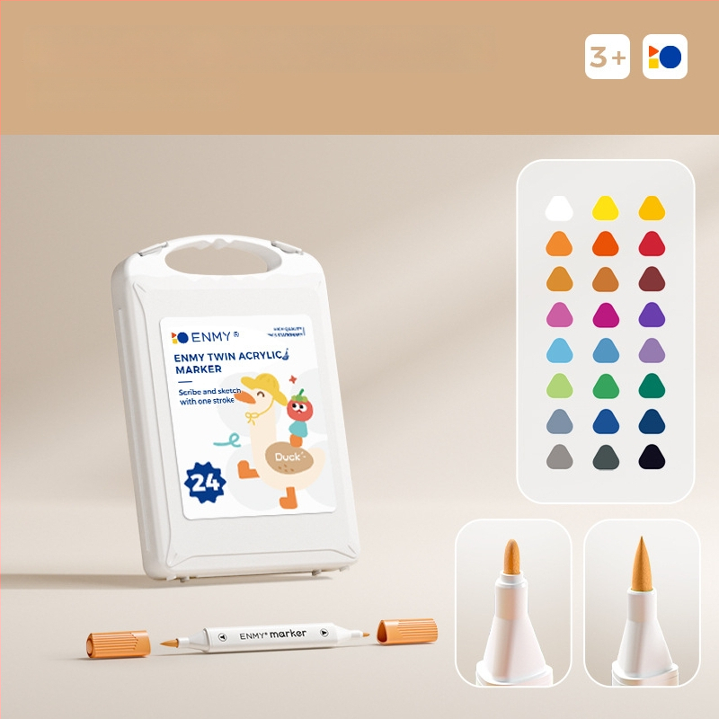 Enmi dvejų galvų akrilinis markeris vaikams, atsparus vandeniui, tinkamas DIY akvarelei, bazinė pakuotė