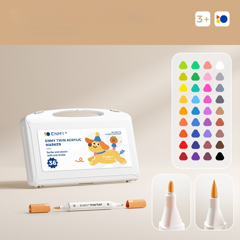 Enmi dvejų galvų akrilinis markeris vaikams, atsparus vandeniui, tinkamas DIY akvarelei, bazinė pakuotė