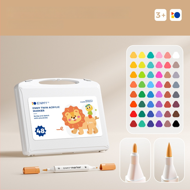 Enmi dvejų galvų akrilinis markeris vaikams, atsparus vandeniui, tinkamas DIY akvarelei, bazinė pakuotė