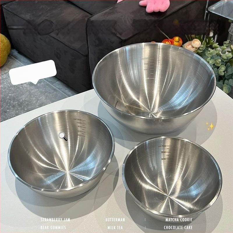 Nerūdijančio plieno baseinas su integruota skale, skirtas daržovėms plauti ir tešlai minkyti — apvalus virtuvės dubuo