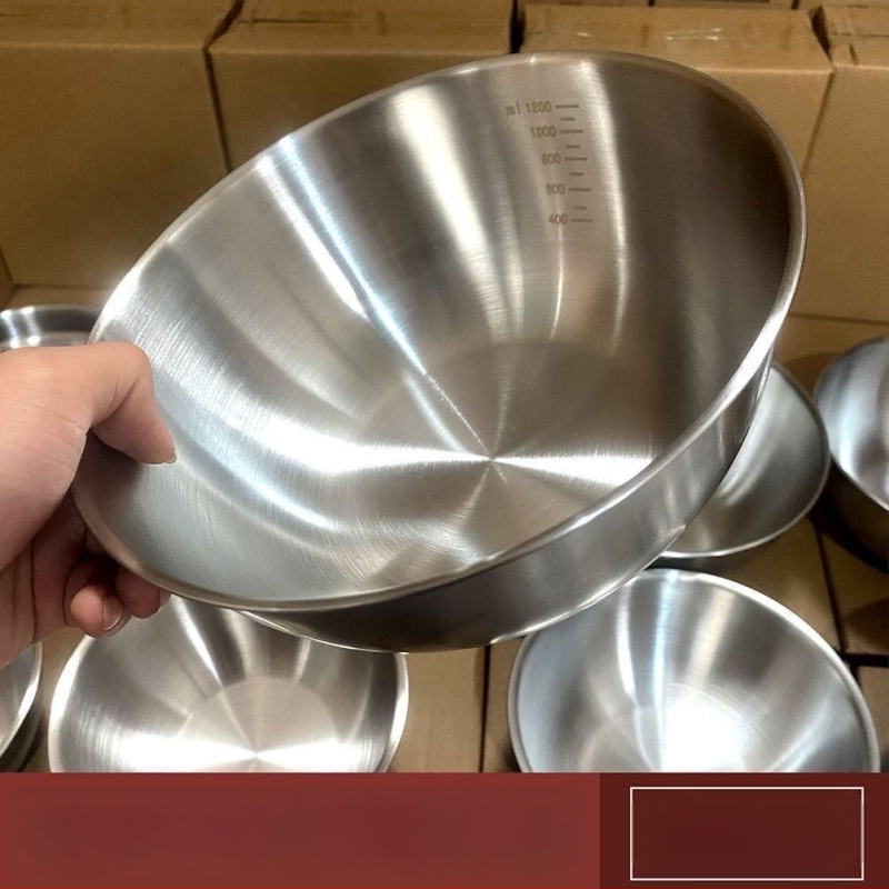 Nerūdijančio plieno baseinas su integruota skale, skirtas daržovėms plauti ir tešlai minkyti — apvalus virtuvės dubuo