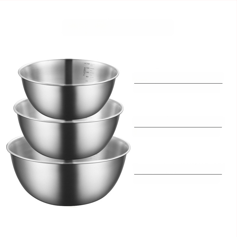 Nerūdijančio plieno baseinas su integruota skale, skirtas daržovėms plauti ir tešlai minkyti — apvalus virtuvės dubuo