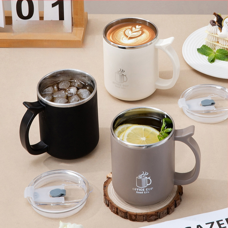 KEBI 304 nerūdijančio plieno dviejų sienų izoliacinis vandens puodelis su PP dangteliu