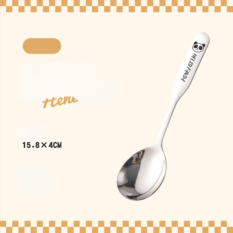 Vaikų šaukštas su meškių šeimos raštu, nerūdijantis plienas, stora konstrukcija, veidrodinis poliravimas